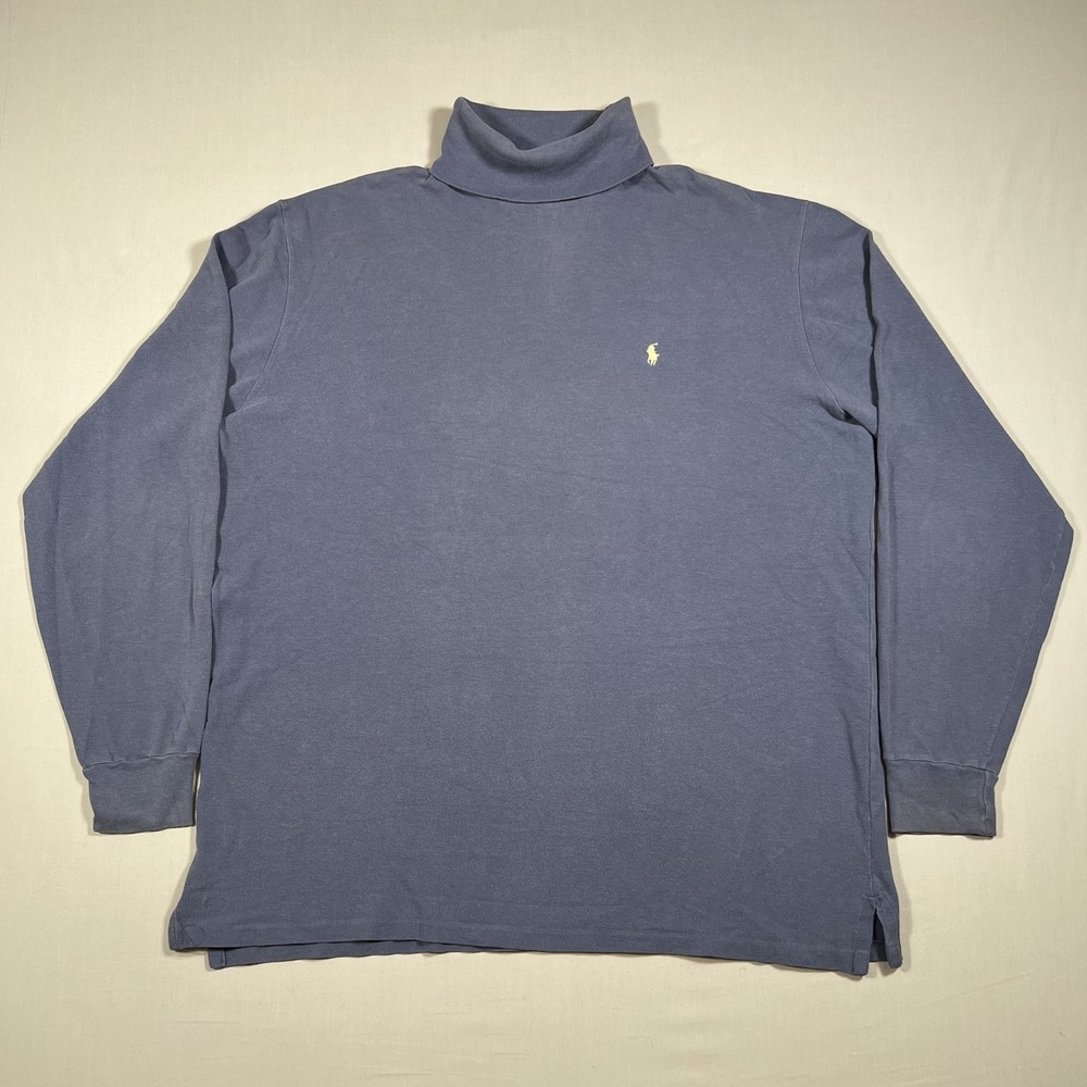 Vintage Polo Ralph Lauren Turtleneck Sweater Mens XL Blue Pique Cotton Made USA